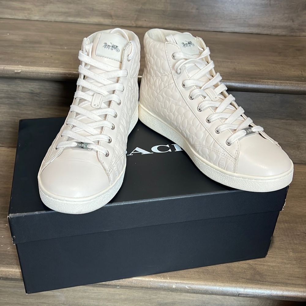 COACH white hi top sneakers